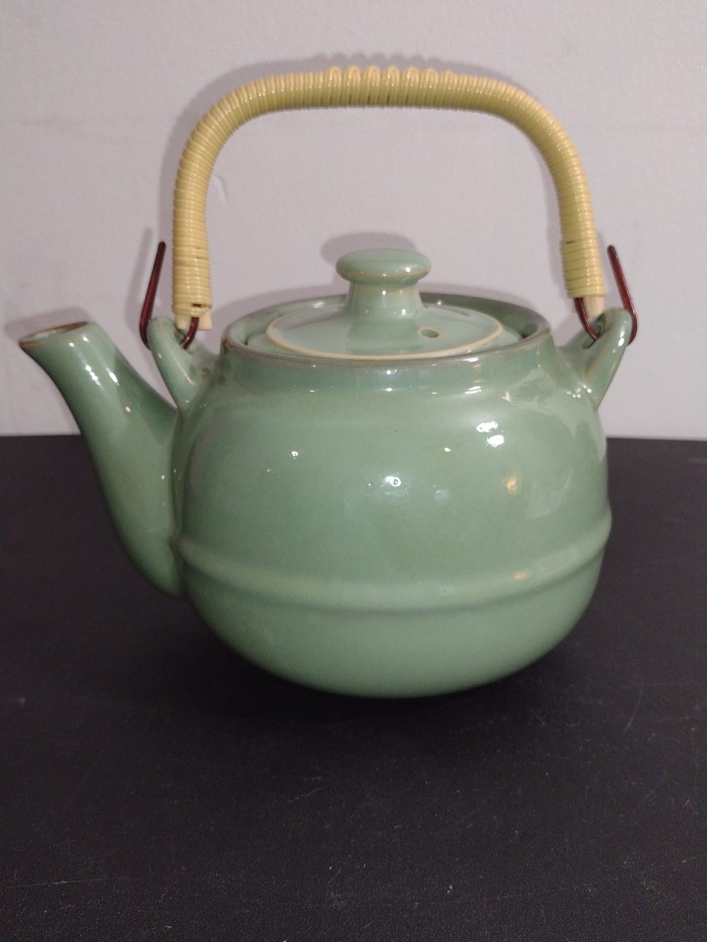 Celadon Green Ceramic Teapot with Yellow Handle